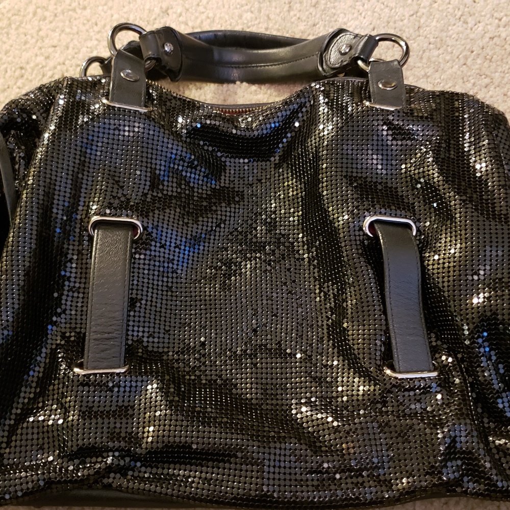 Black Leather & Shimmer Satchel